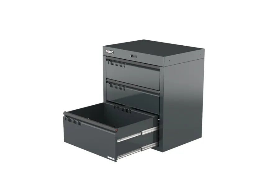 MSS+ Schubladenschrank mit 3 Schubladen 890mm – 890mm geöffnet 05