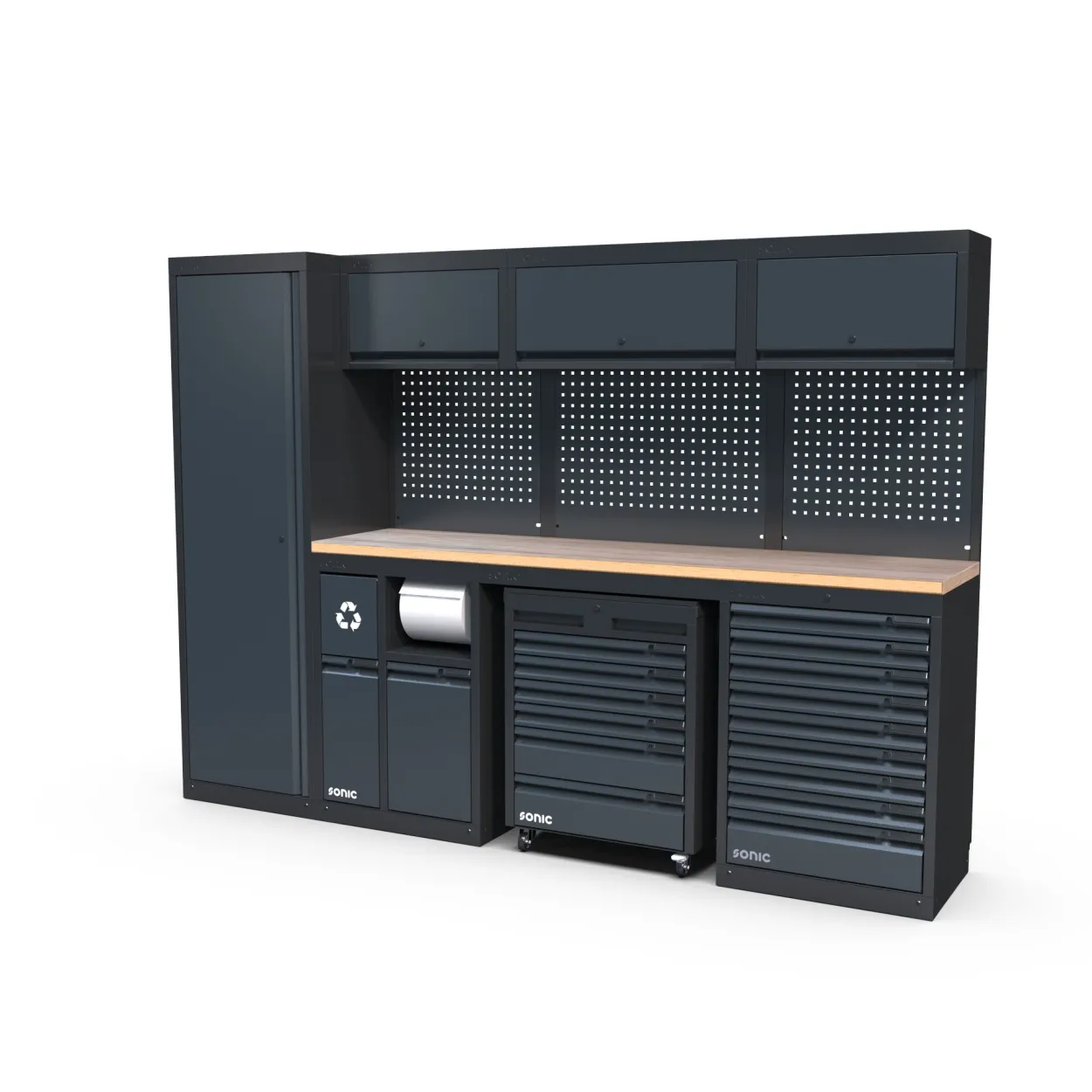 NEXT MSS Schrankwand Holzarbeitsplatte hoch 2803mm – next mss setup wooden worktop high 3477mm