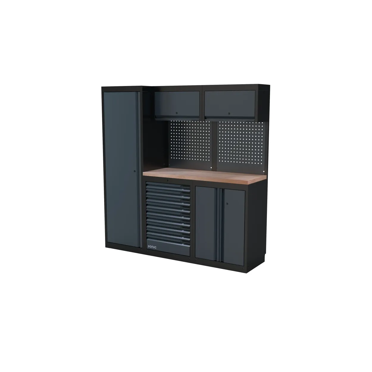 NEXT MSS Schrankwand Holzarbeitsplatte hoch 1958mm – next mss setup wooden worktop high 1958mm