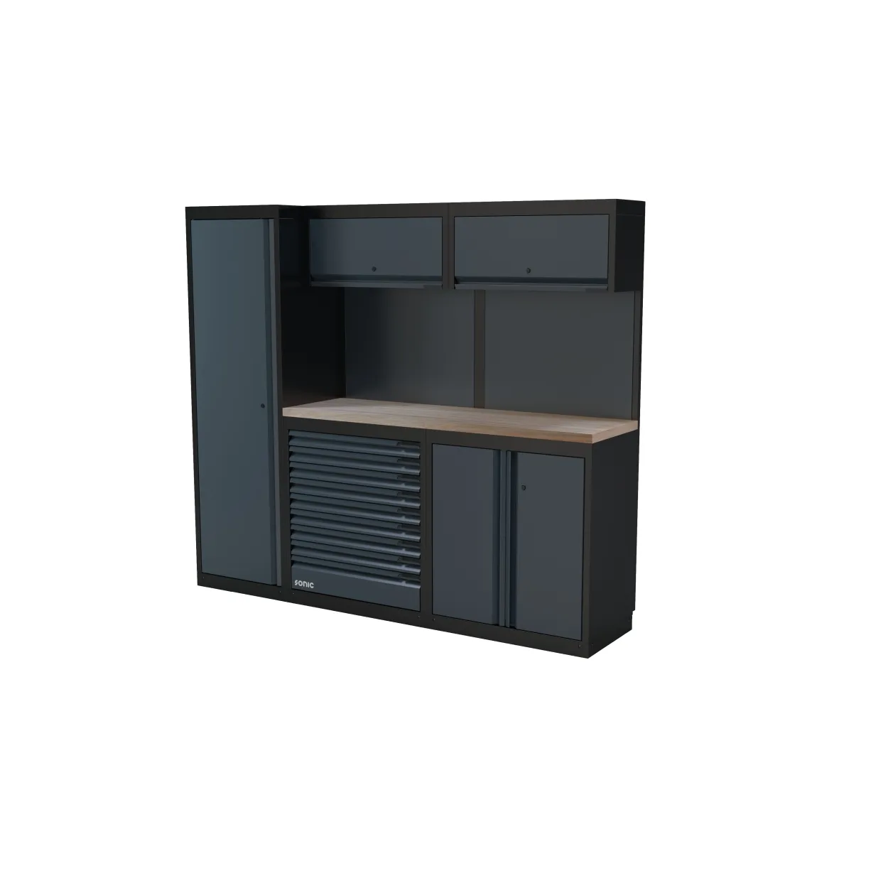 NEXT MSS Schrankwand Holzarbeitsplatte hoch 2300mm – next mss setup wooden worktop high 2300mm
