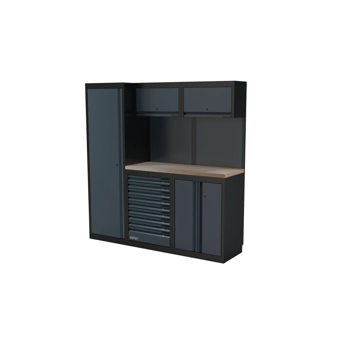 NEXT MSS Schrankwand Holzarbeitsplatte hoch 1958mm – next mss setup wooden worktop high 1958mm