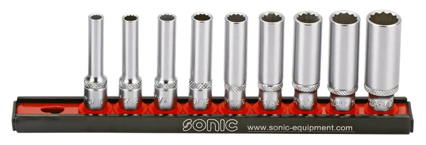 Stecknusssatz 1/4" lang 12-kant auf Steckleiste SAE 9-tlg. – v2 20190506